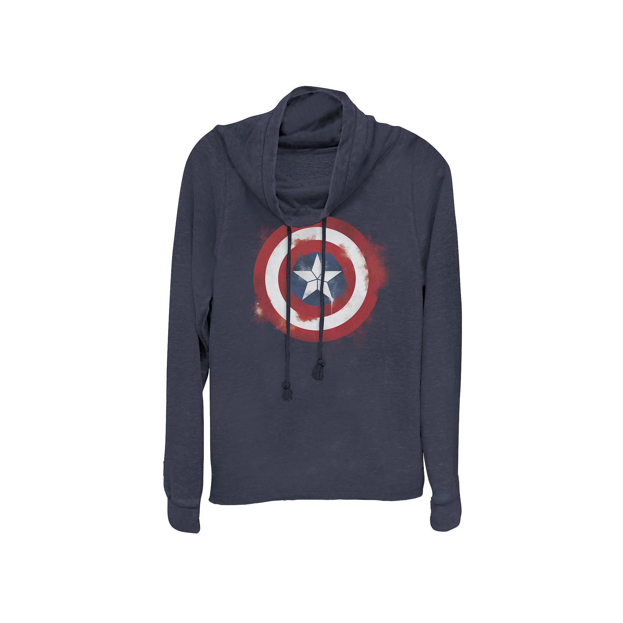 Juniors' Marvel Avengers Endgame Spray Paint Captain America Cowlneck Graphic Lightweight Long Sleeve, Girl's, Size: Medium, Black Product Image