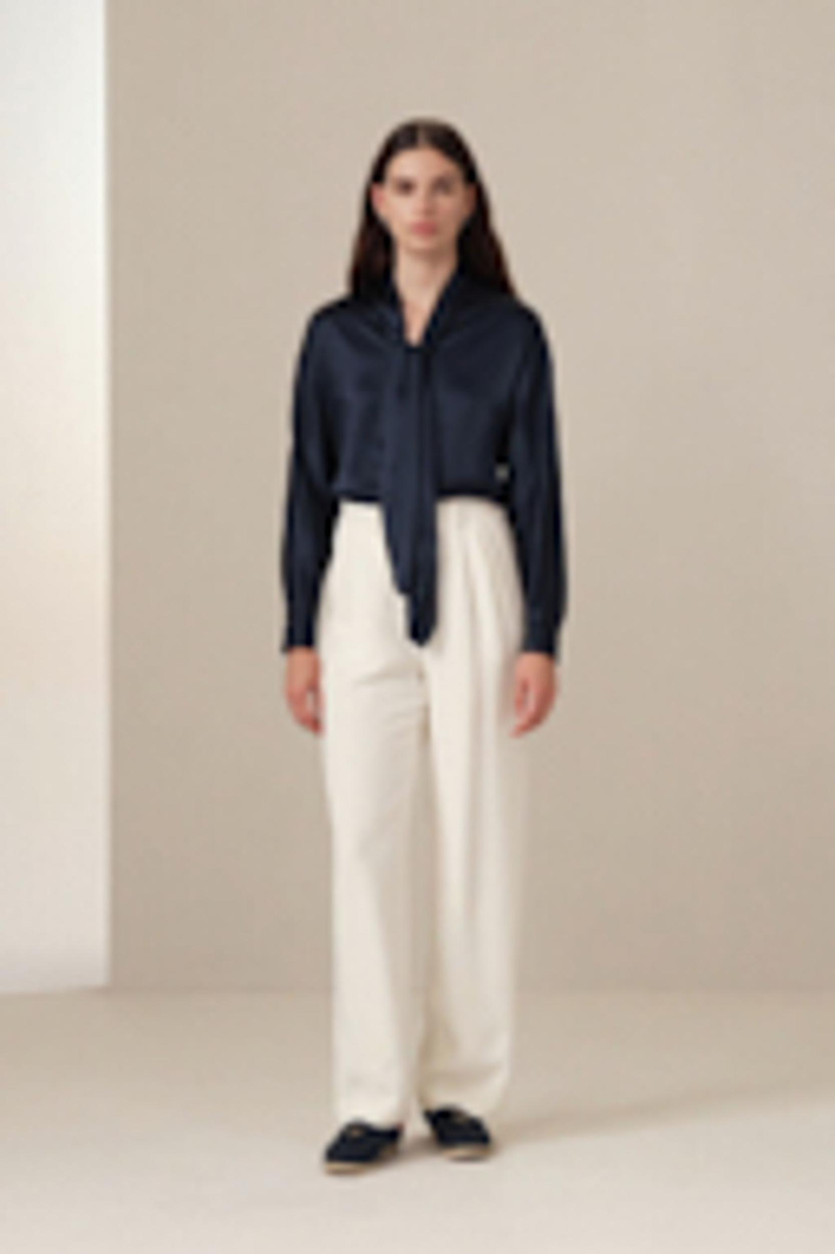 Batwing Silk Top with Adjustable Neck Tie Product Image