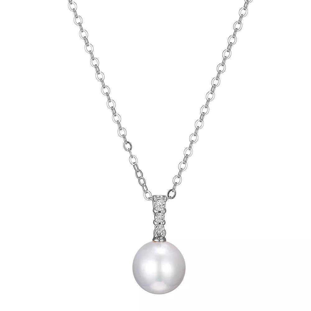 Maralux Sterling Silver Freshwater Cultured Pearl & Diamond Accent Drop Pendant Necklace, Women's, Size: 18-20" ADJ Product Image
