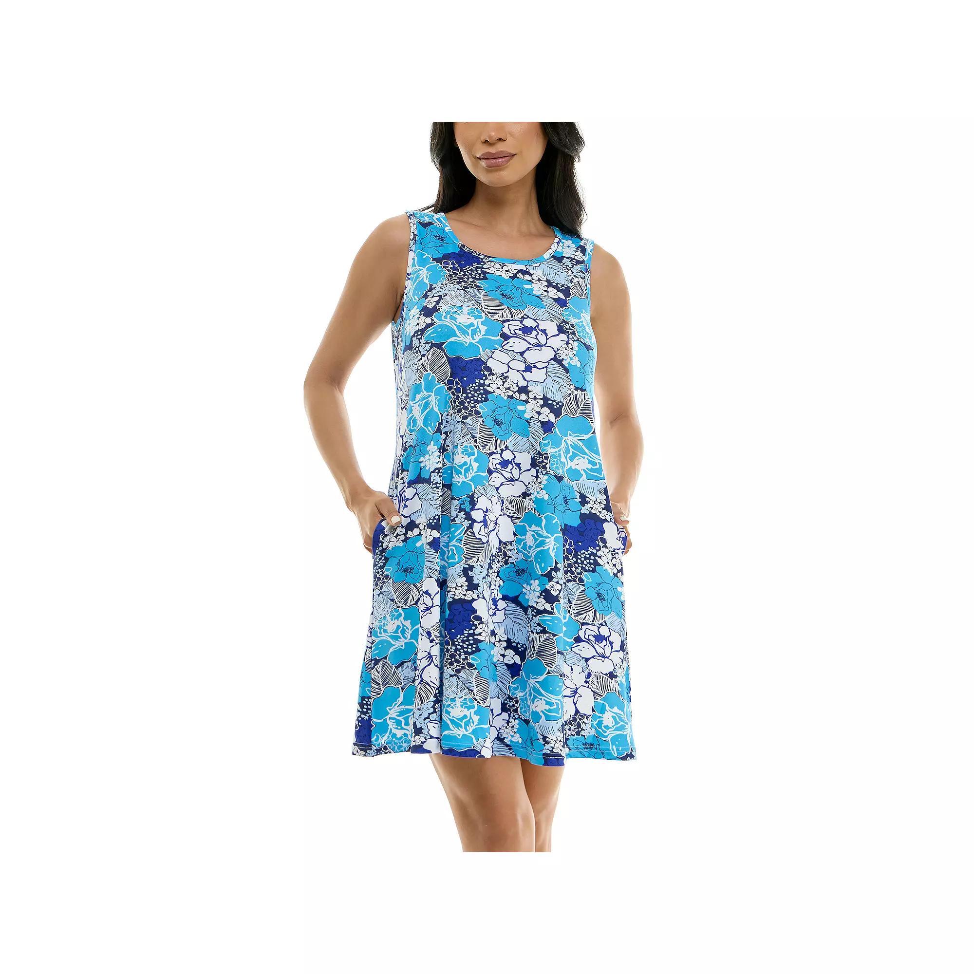 Women's Nina Leonard Sleeveless Trapeze Dress, Size: Small, Blue Ivory Product Image
