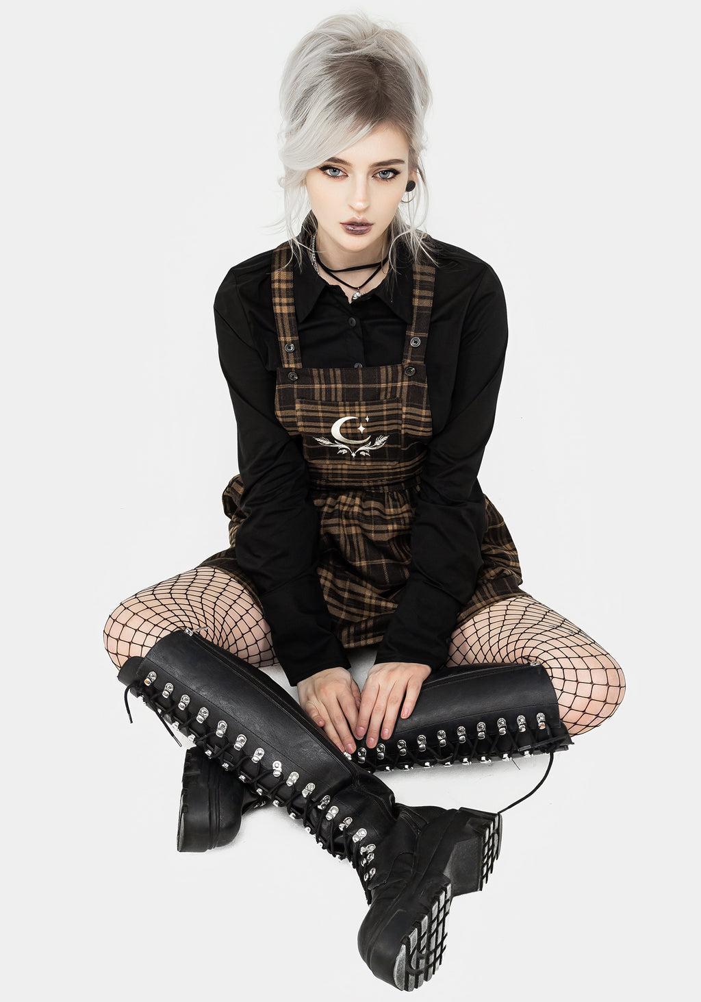 Artume Embroidered Check Mini Pinafore Dress Product Image
