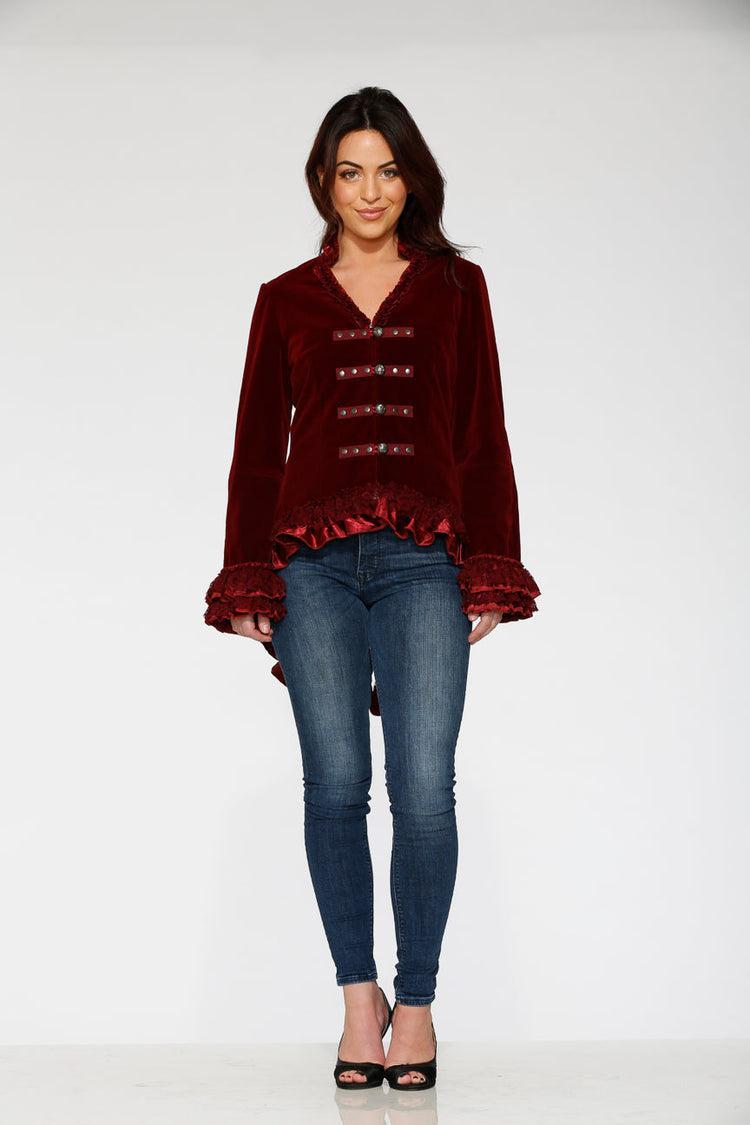 Burgundy Gloria Velvet Tailed Jacket Product Image