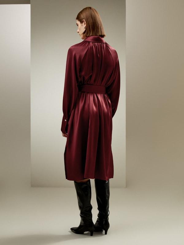 Jam Red Silk Charmeuse Trench Dress Product Image
