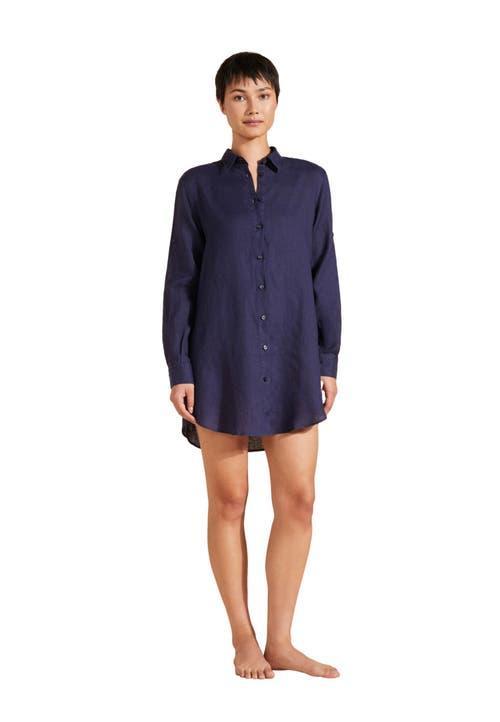 Womens Linen Long-Sleeve Mini Shirtdress Product Image