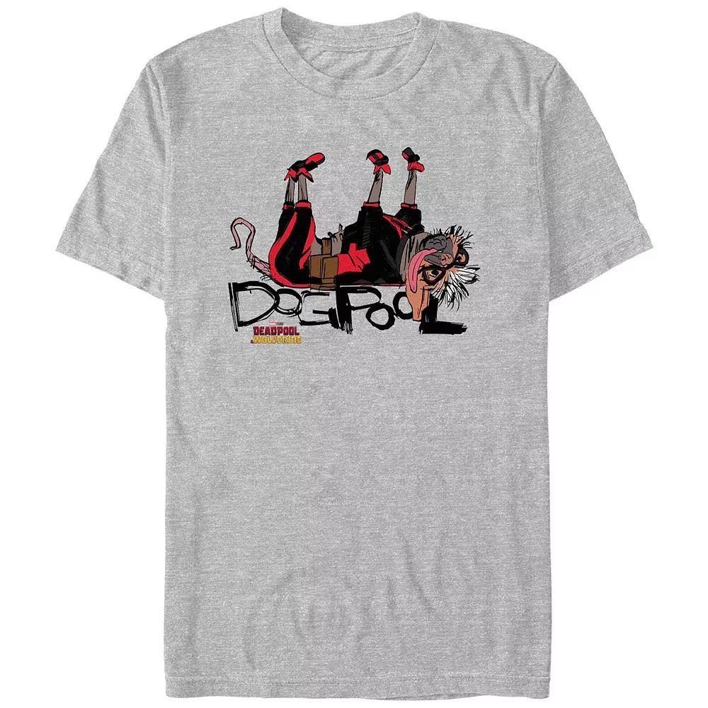 Men's Deadpool And Wolverine Dogpool Cute Sketch Lay Down Graphic Tee, Size: Small, Athletic Grey Product Image