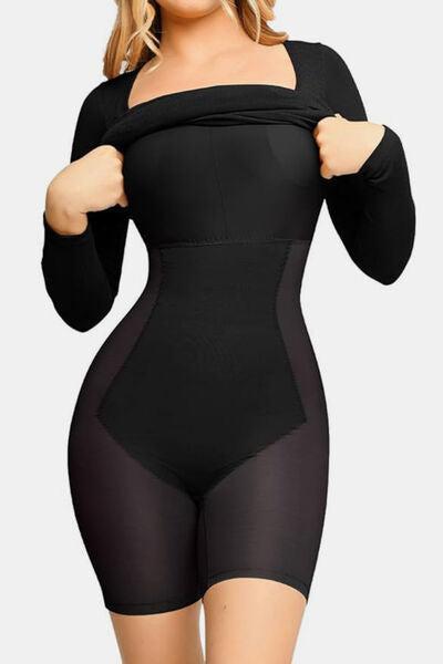 Basic Bae Full Size Built-In Shapewear Square Neck Long Sleeve Dress Product Image