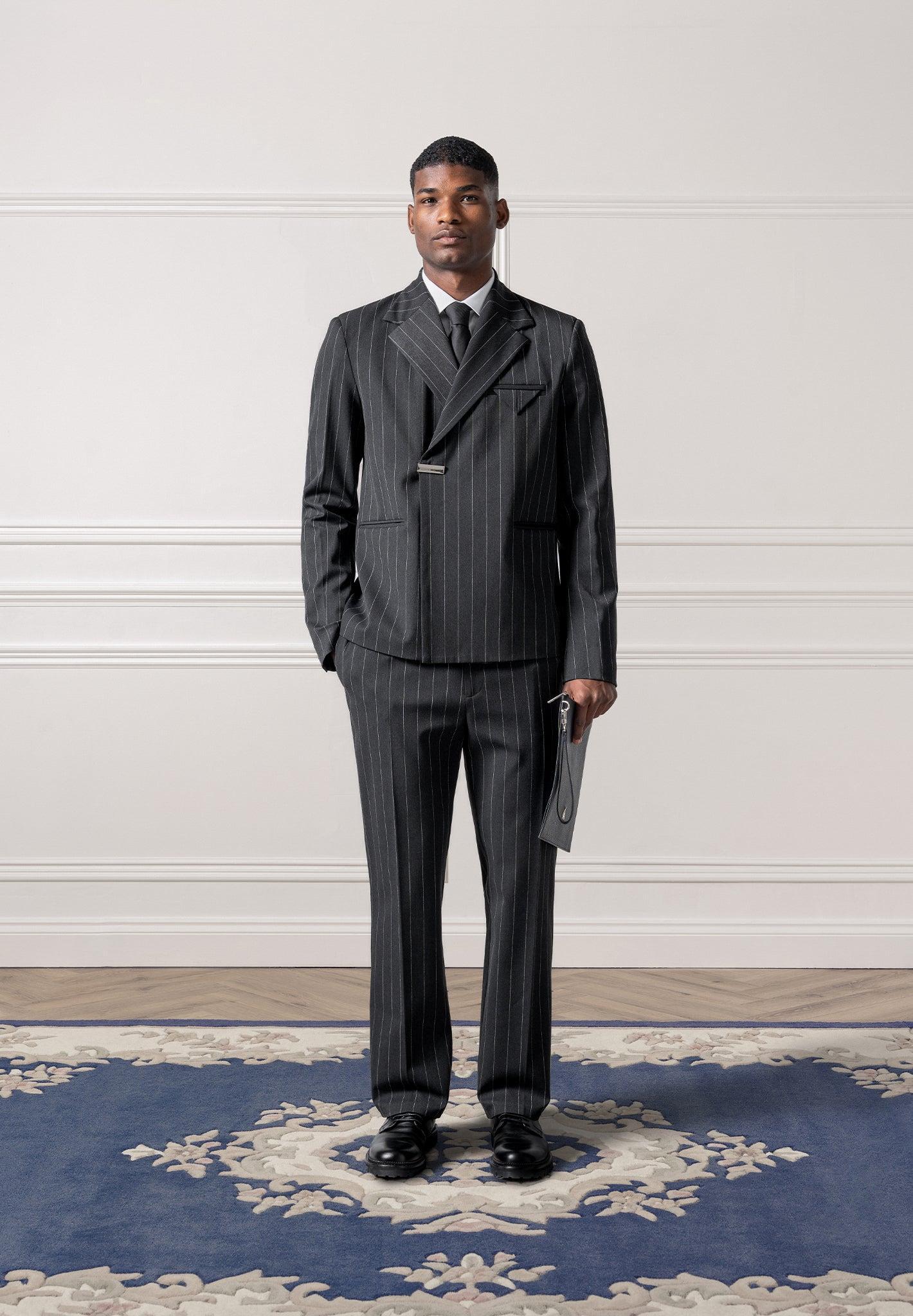 Regular Fit Pinstripe Tailored Trousers - Grey Male Product Image