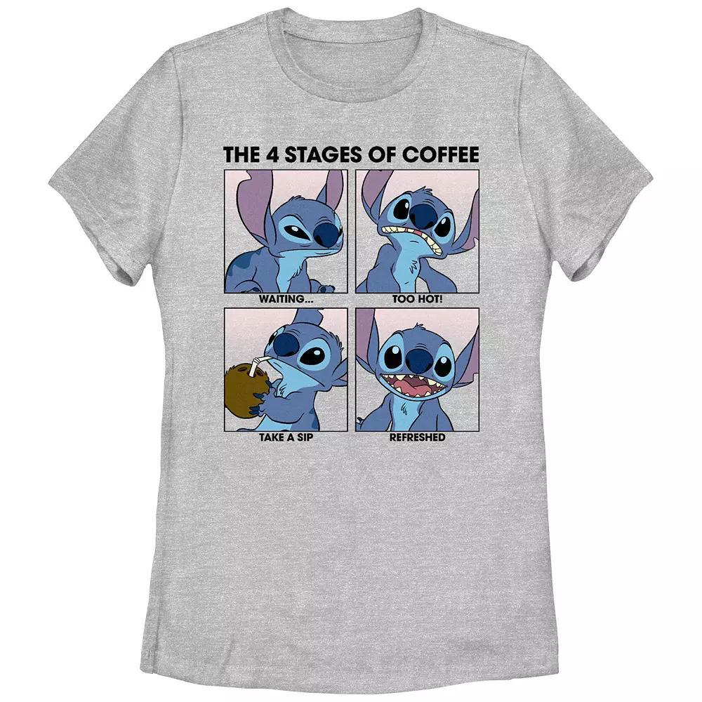 Disney's Lilo & Stitch Juniors' The Four Stages Of Coffee Graphic Tee, Women's, Size: Large, Athletic Grey Product Image