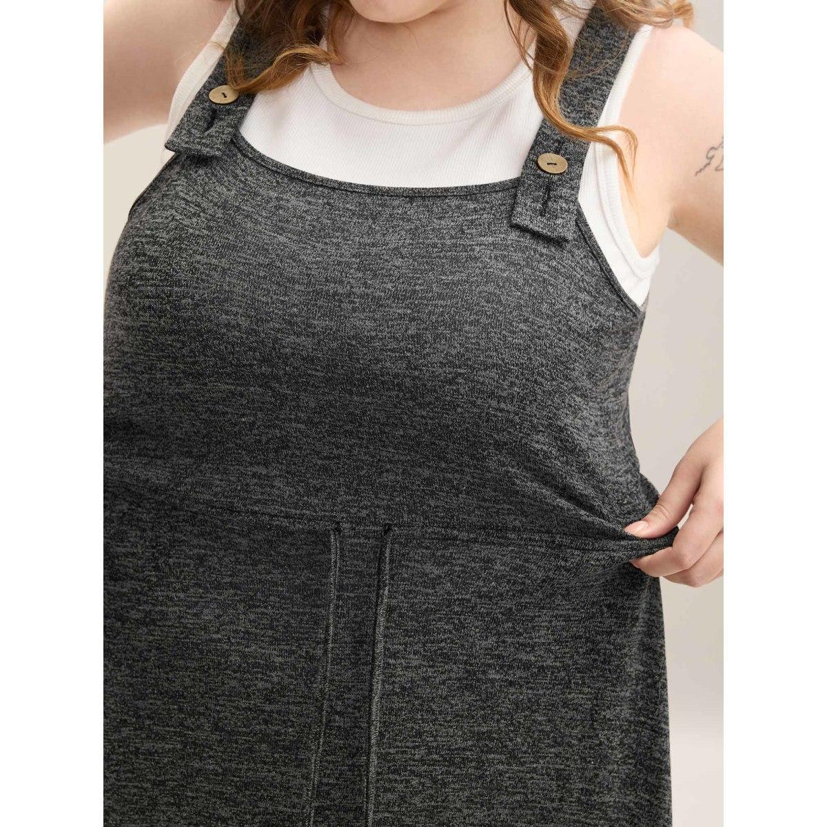 Plus Size Super Stretchy Overall Straps Knit Midi Dress Black Women Casual Drawstring Knit Dresses Bloomchic 28/5X Product Image