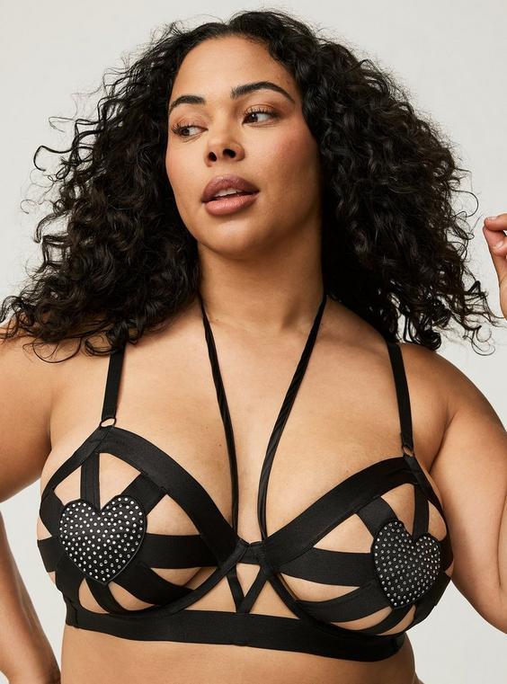 Diamante Hearts Open Cup Bra Product Image