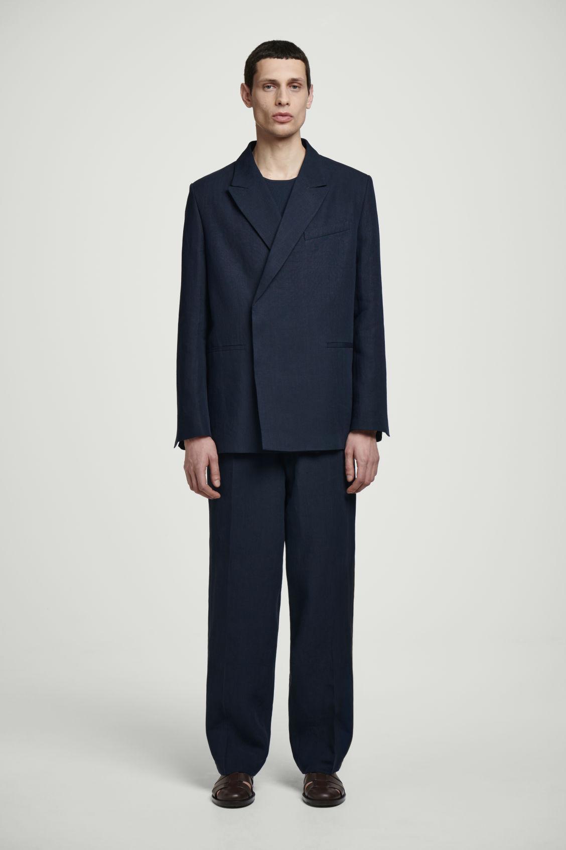 RELAXED DOUBLE-BREASTED LINEN BLAZER Product Image