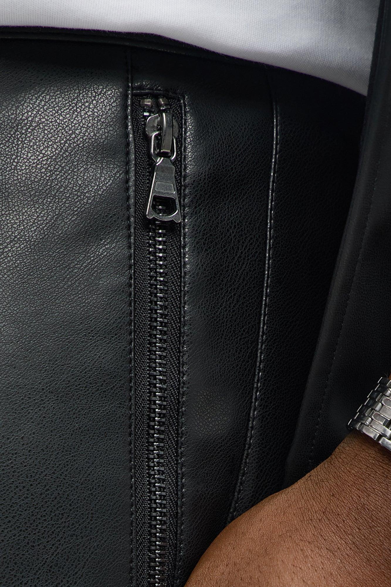 Slim Flare Zipper Pocket Faux Leather Pants - Black Product Image