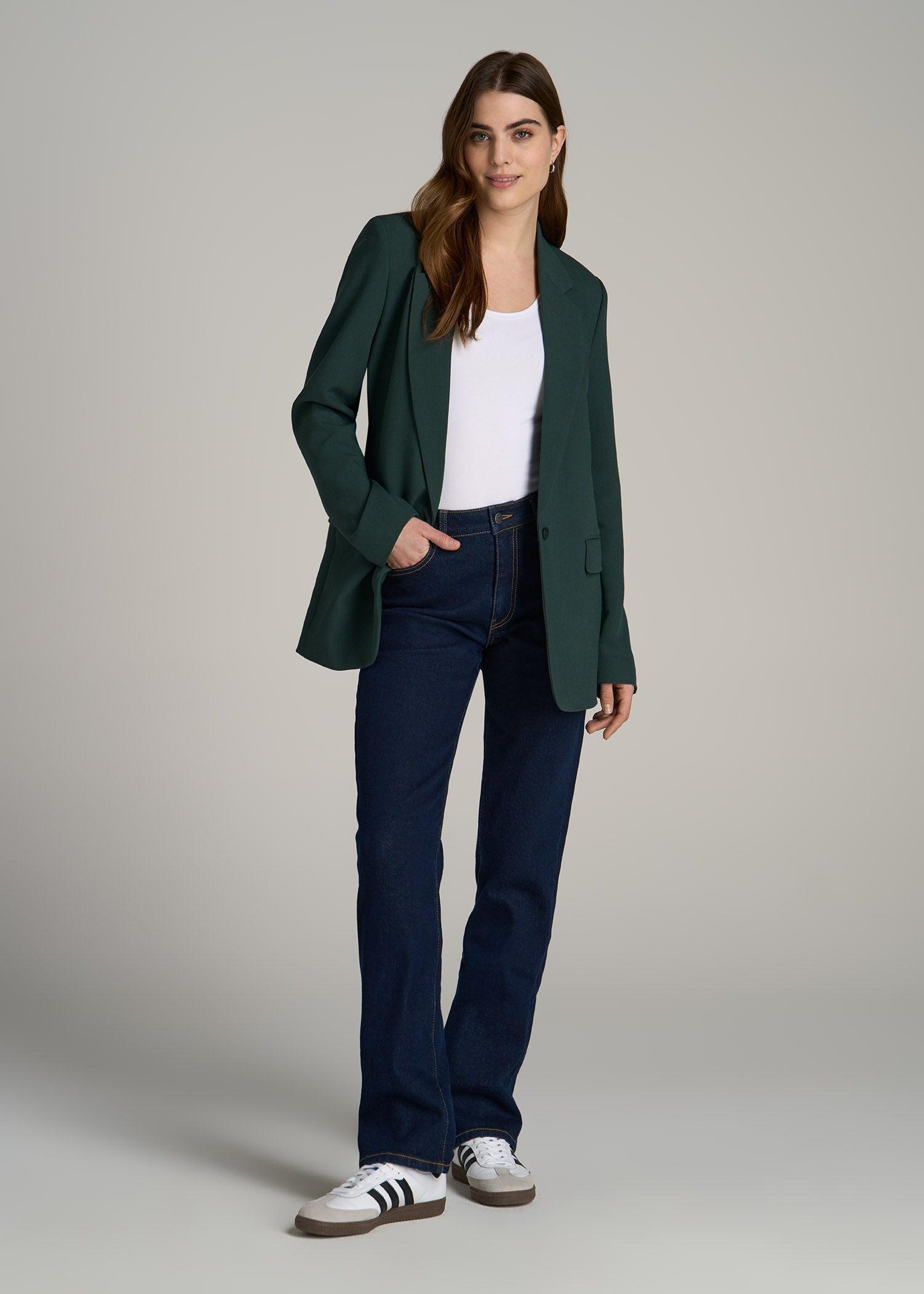 Boyfriend Fit Single-Button Blazer for Tall Women in Light Taupe Product Image