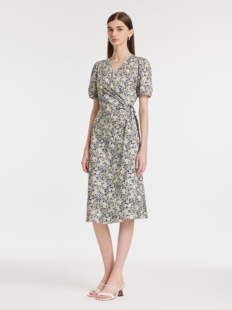 Floral Print Waist Twist Women Midi Dress Product Image