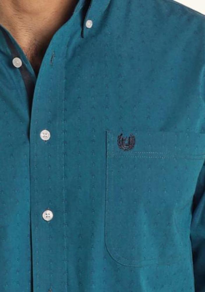 SALE Panhandle Rough Stock® Men's L/S Teal Iridescent Dobby Button Shirt Product Image