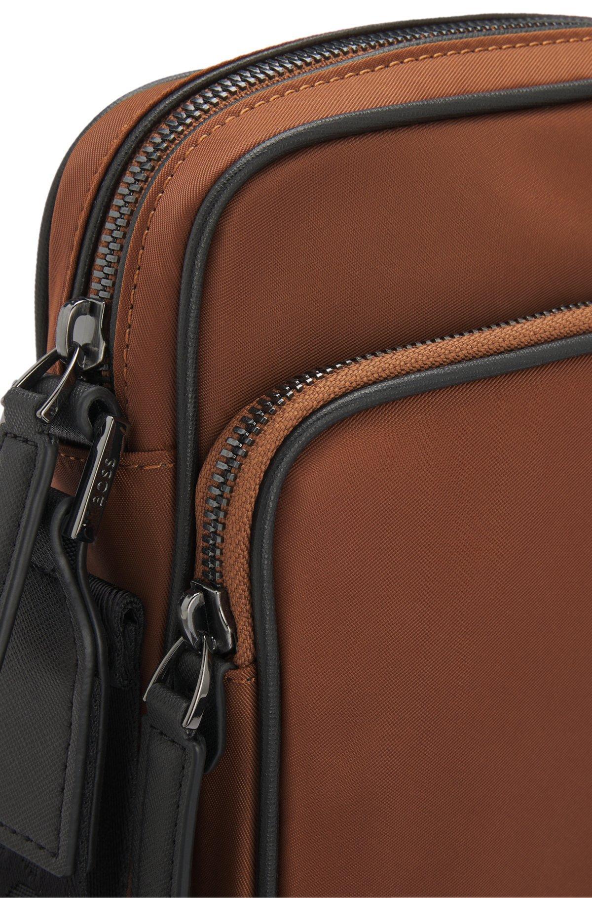 BOSS - Twill reporter bag with Double B monogram - Brown Product Image