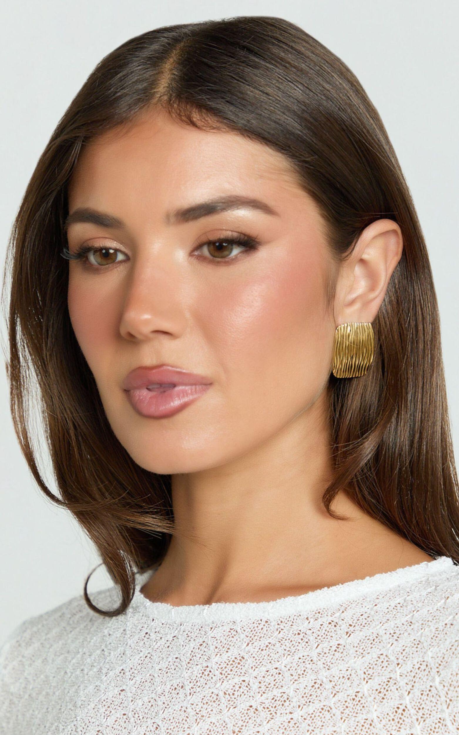 Vicky Earrings - Textured Rectangular Earrings in Gold Product Image