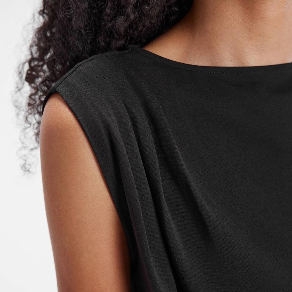 Women's Ruched Knit Cap Sleeve Top - A New Day™ Black XXL Product Image