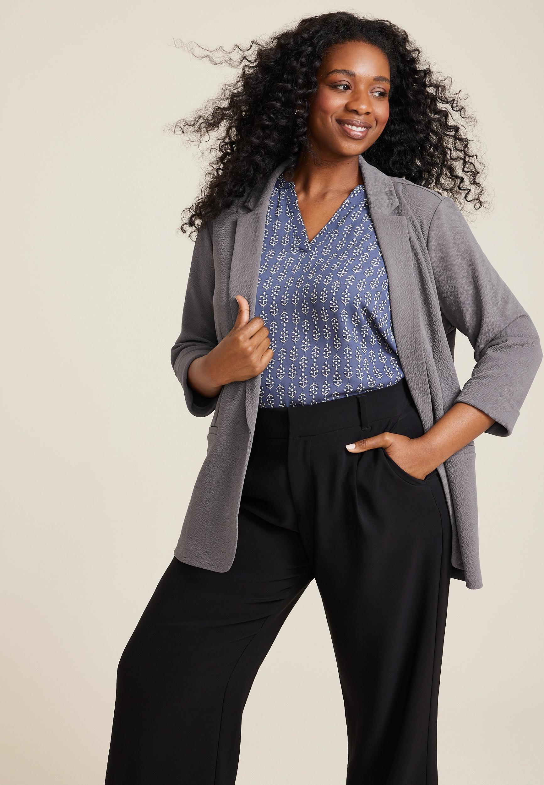 Maurices Plus Size Womens Blazer Versa Open Front Blue Size 4X Product Image
