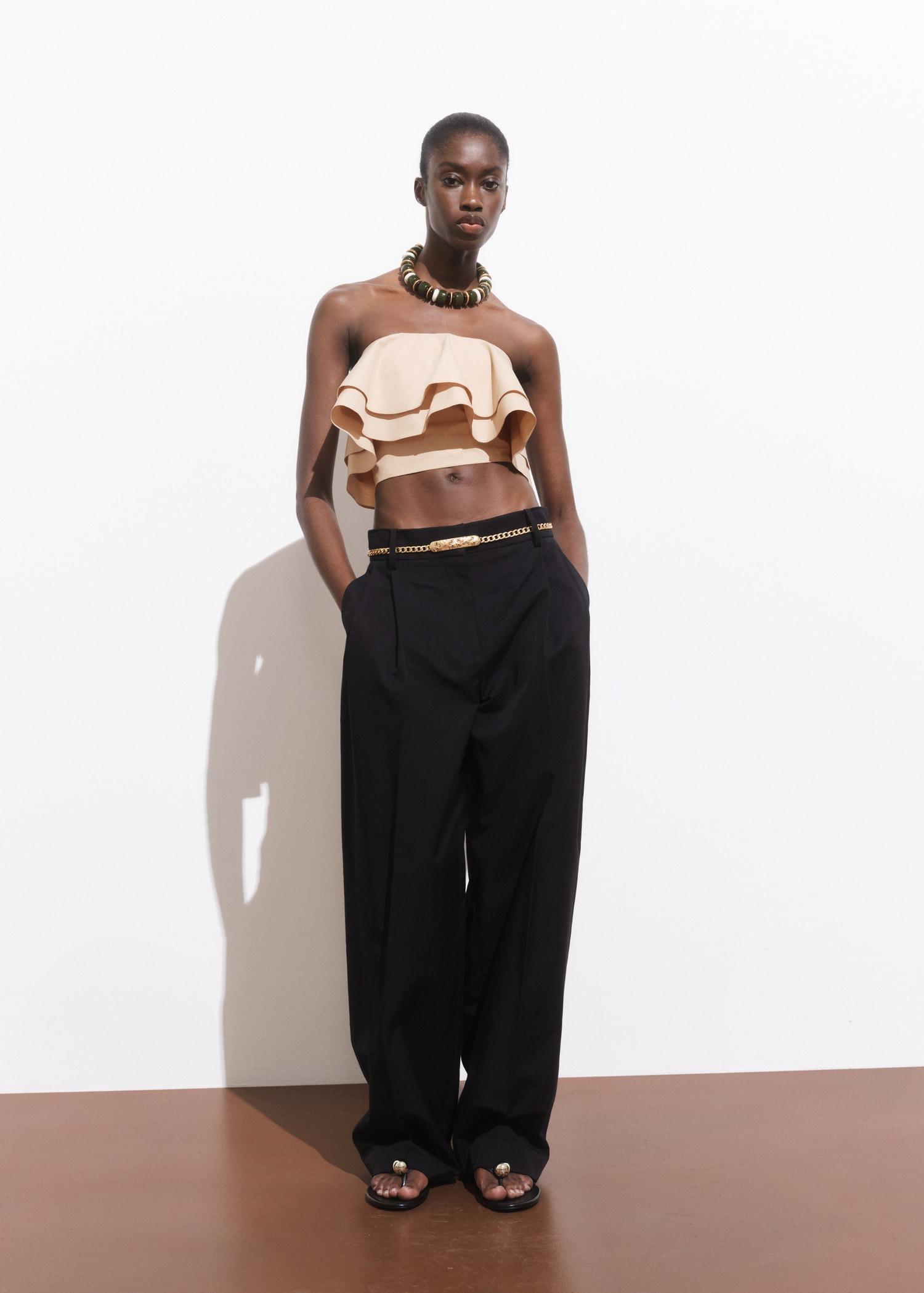 Strapless top with ruffles - Women | MANGO USA Product Image