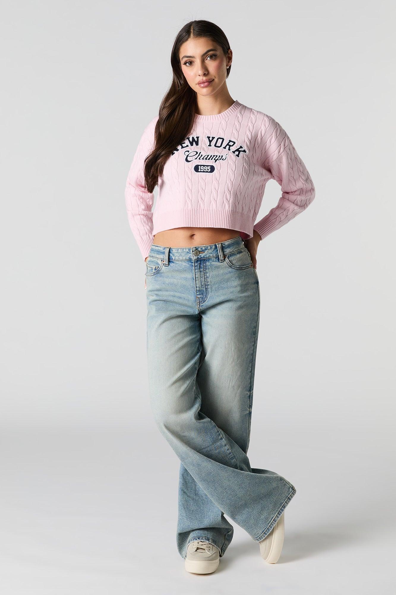 Embroidered Cable Knit Cropped Sweater Female Product Image