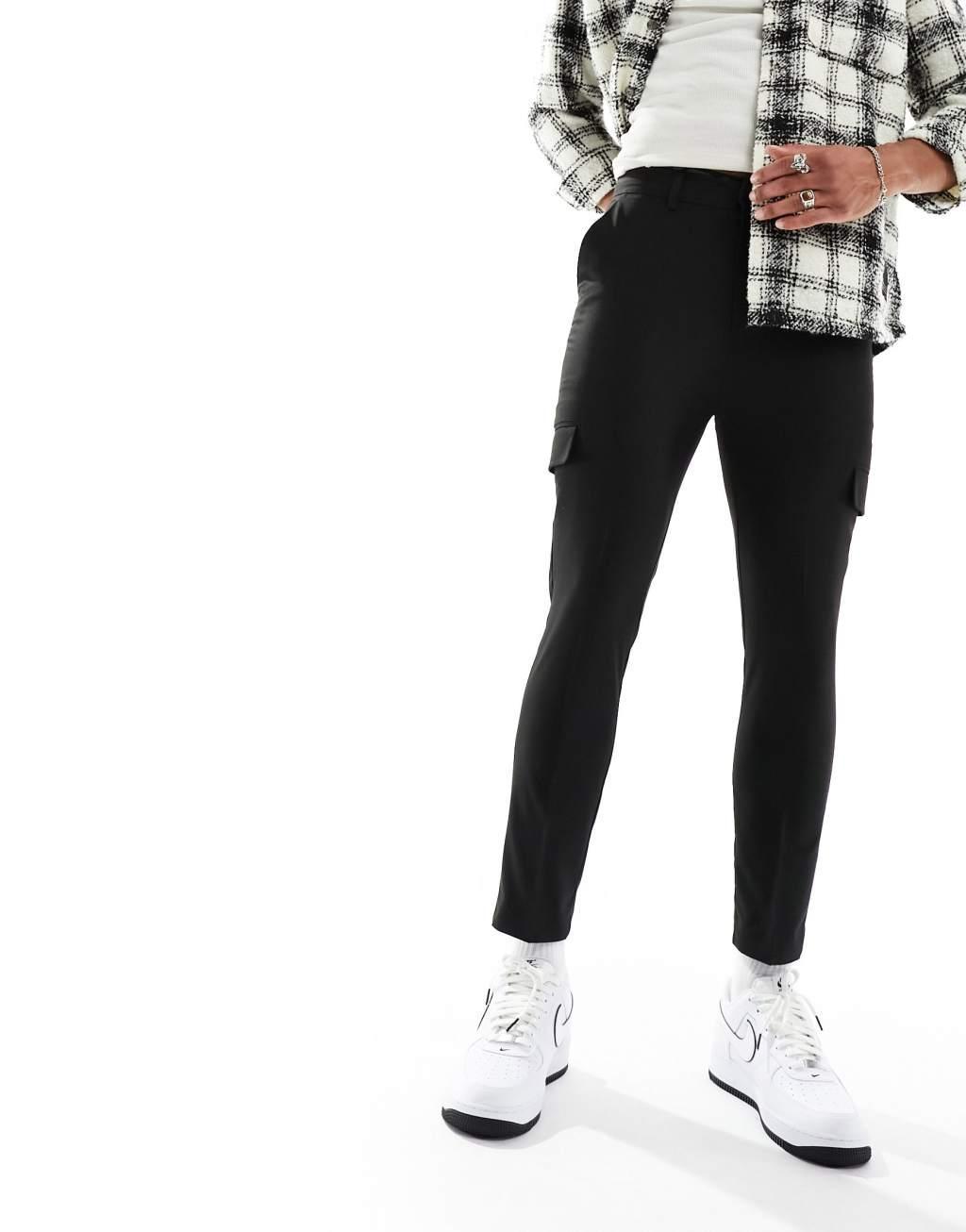ASOS DESIGN smart tapered pants with cargo pockets in black Product Image