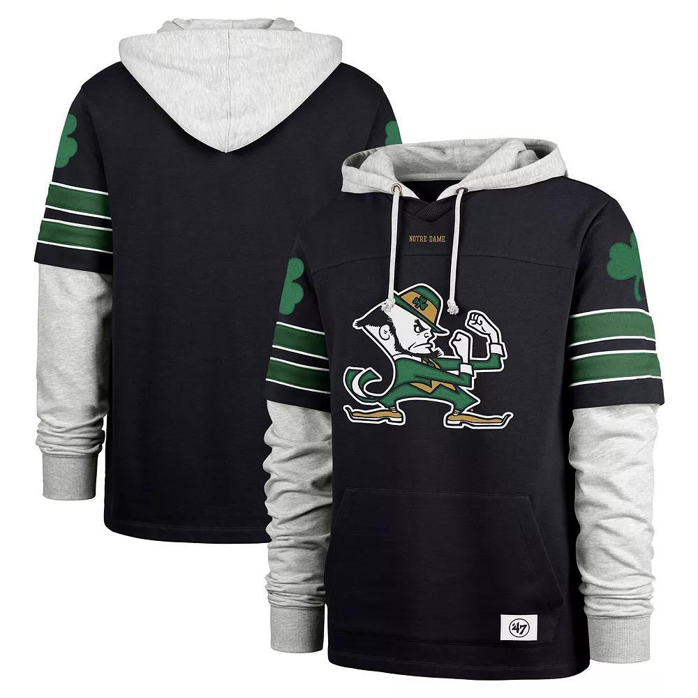 Men's '47 Navy Notre Dame Fighting Irish Big & Tall Blitz Lacer Pullover Hoodie, Size: 3XLT, Blue Product Image