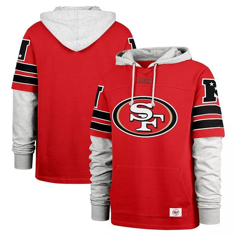 Men's '47 Scarlet San Francisco 49ers Double Header Blitz Cornerback Pullover Hoodie, Size: Medium, Red Product Image