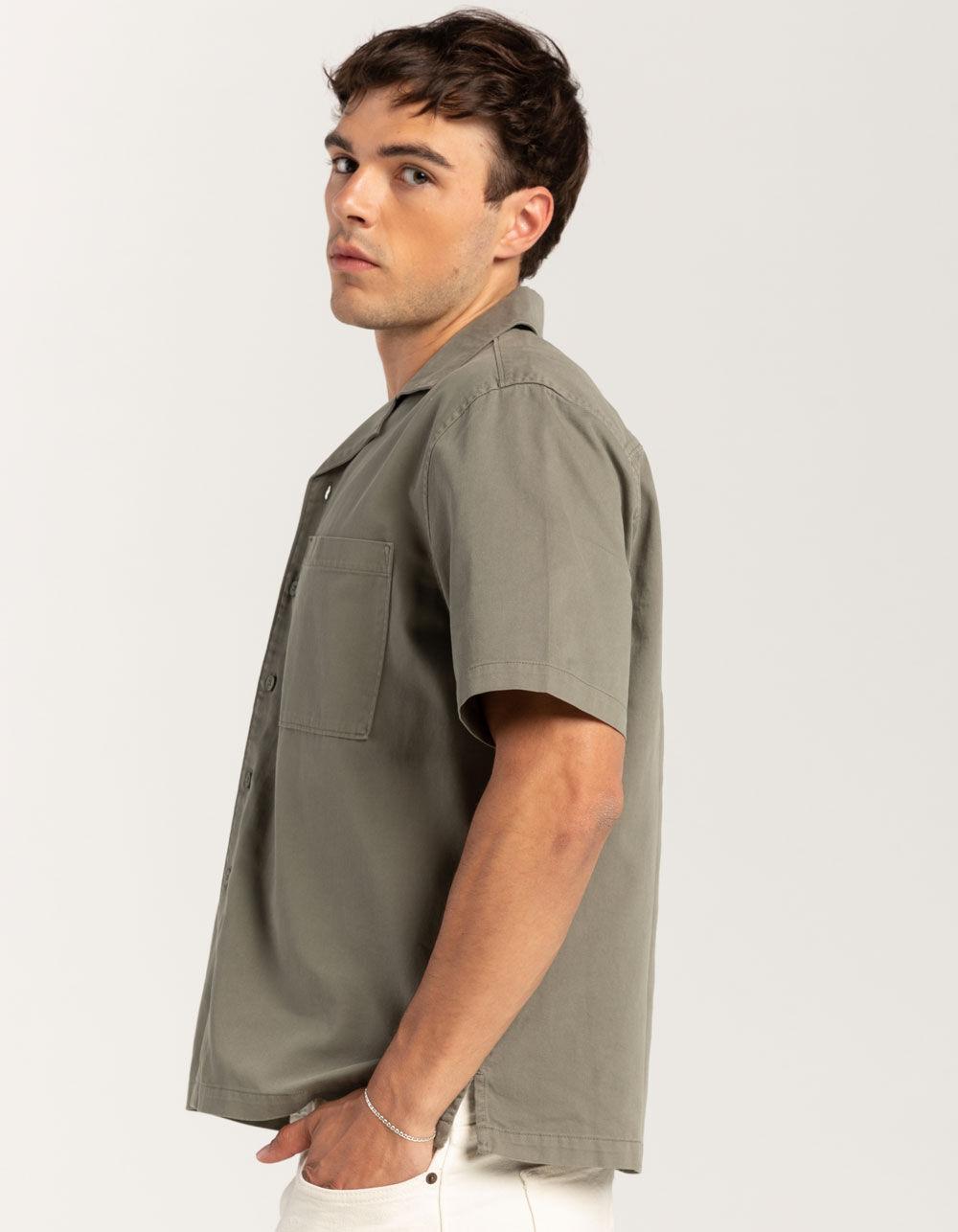 RSQ Mens Washed Twill Camp Shirt - OLIVE Product Image