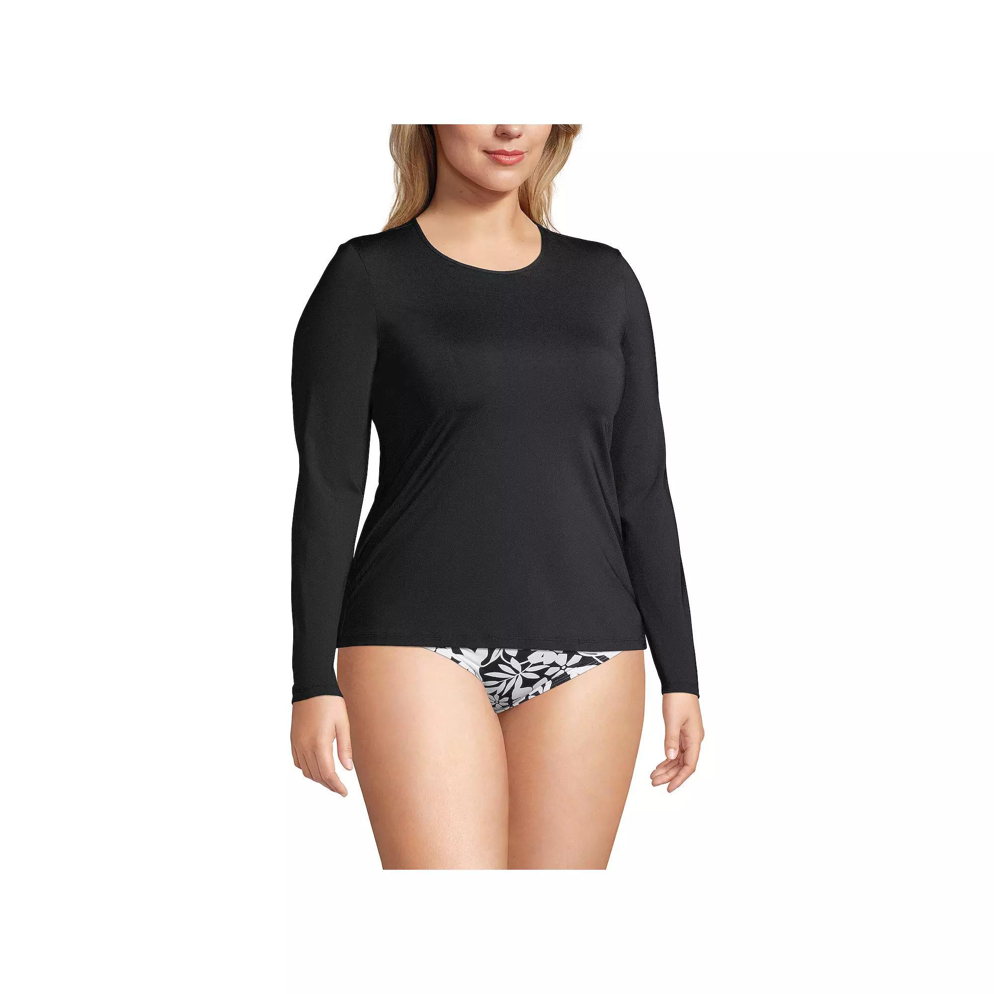 Plus Size Lands' End UPF 50 Long Sleeve Rash Guard, Women's, Size: 2XL, Black Product Image