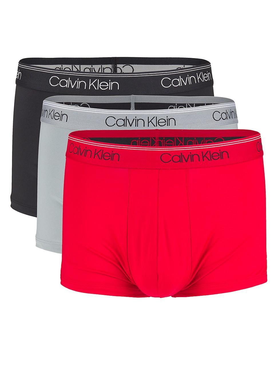 Men's Calvin Klein 3-Pack Microfiber Stretch Boxer Briefs, Size: 2XL, Black Convoy Red Gala Product Image