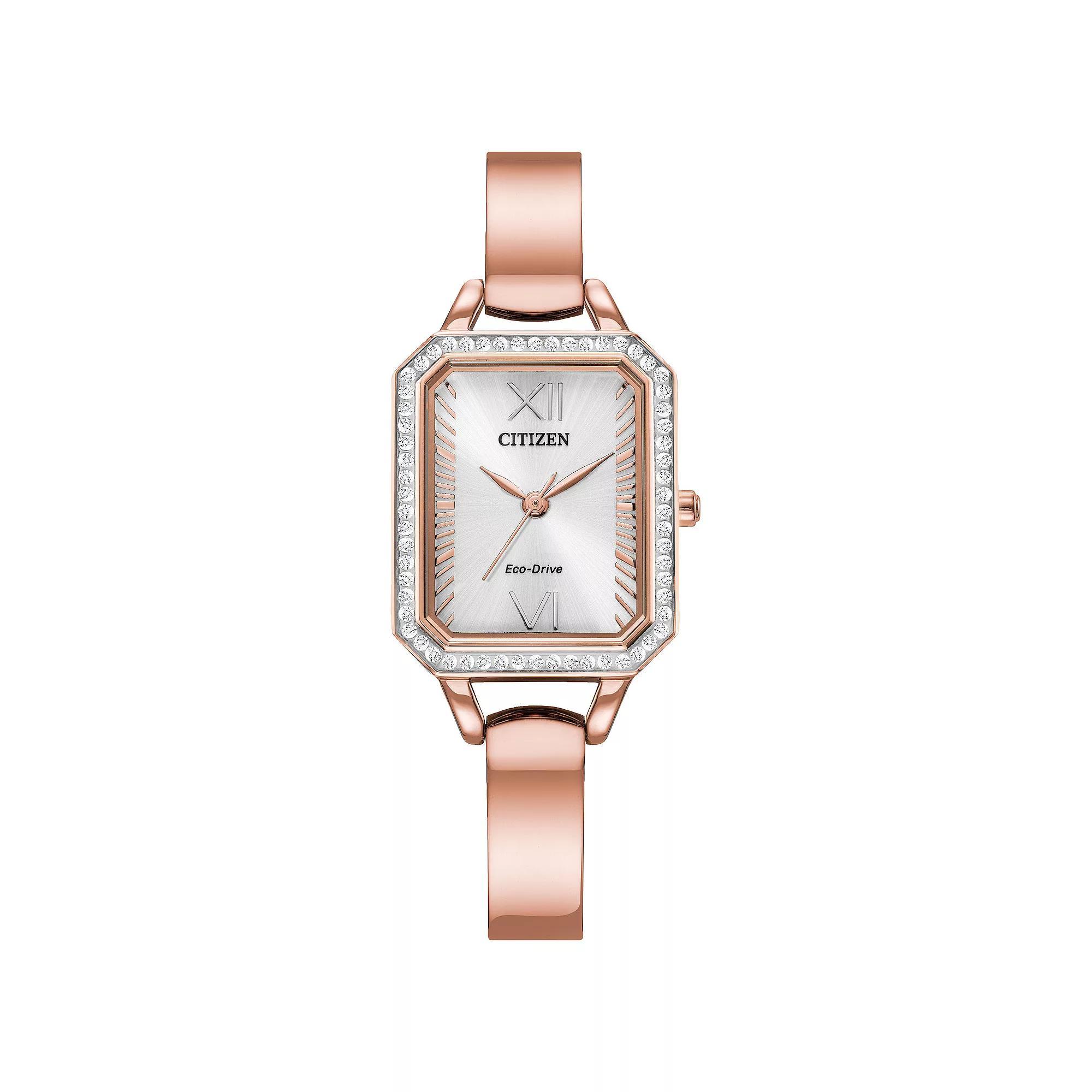 Citizen Eco-Drive Silhouette Crystal Womens Gold Tone Stainless Steel Black Dial Bangle Watch Product Image