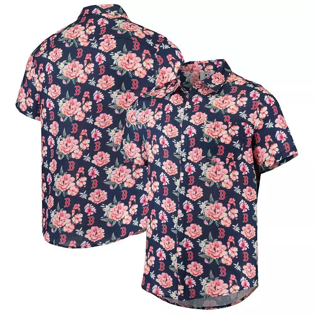 Men's FOCO Navy Boston Red Sox Floral Linen Button-Up Shirt, Size: 2XL, Blue Product Image