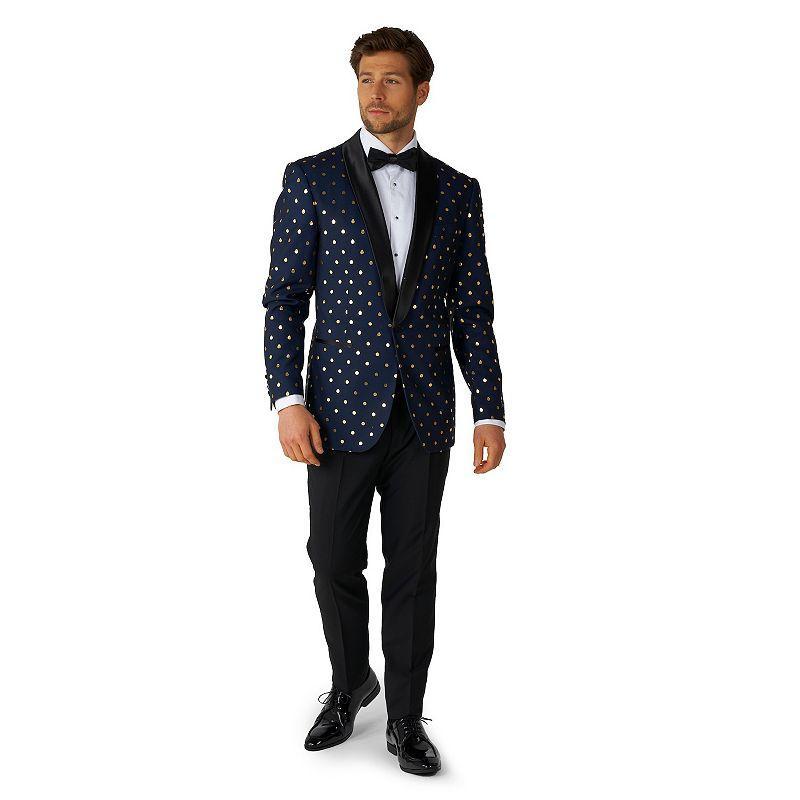Mens OppoSuits Goldy Dots Metallic Polka Dots Tuxedo Modern-Fit Novelty Suit & Tie Set Product Image