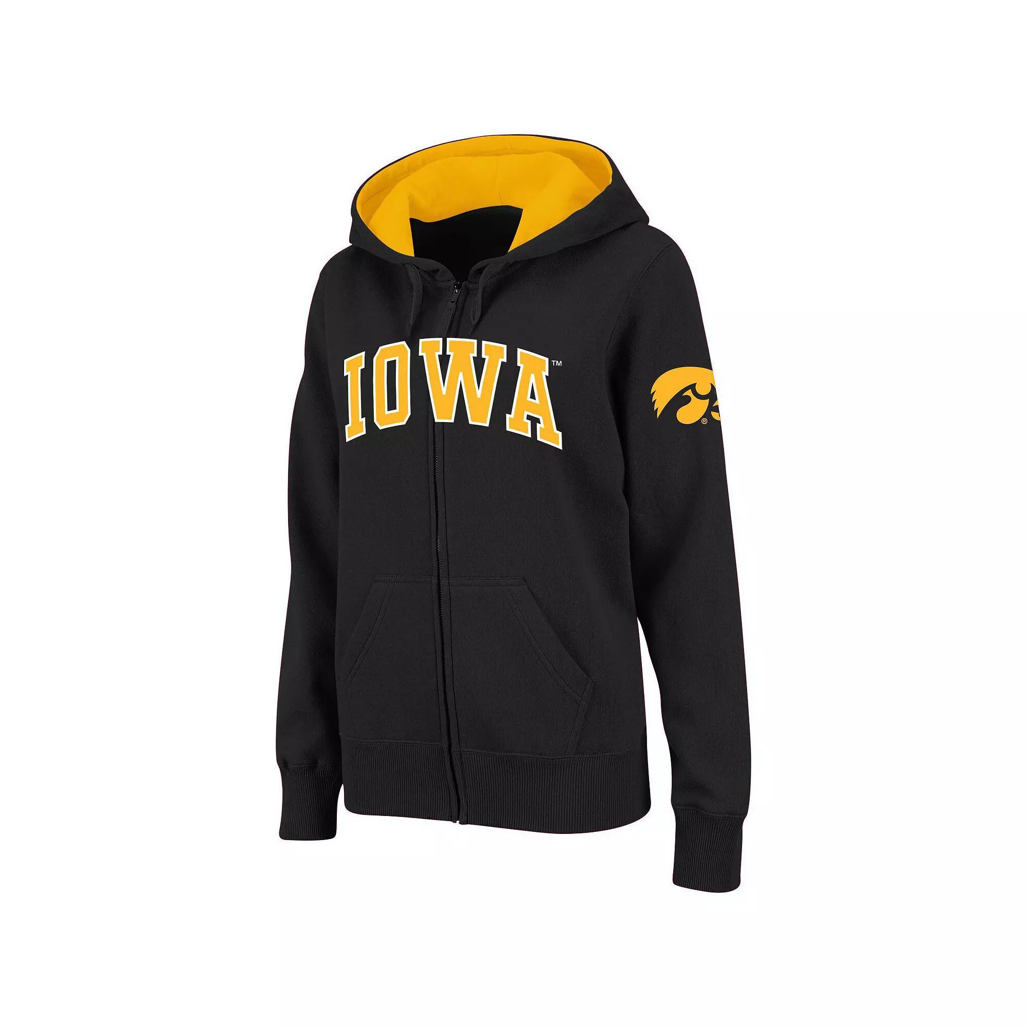 Women's Stadium Athletic Black Iowa Hawkeyes Arched Name Full-Zip Hoodie, Size: Medium Product Image