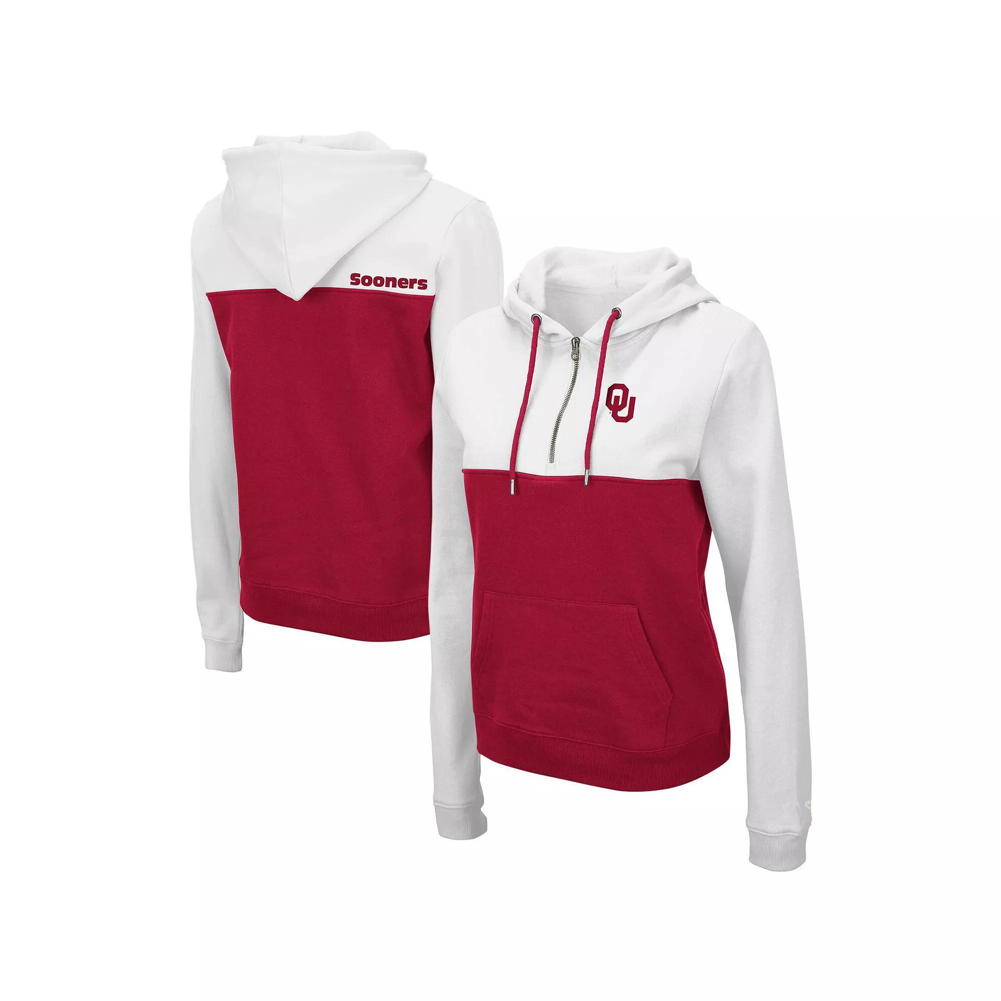 Women's Colosseum White/Crimson Oklahoma Sooners Aidan Lightweight Half-Zip Hoodie, Size: 2XL Product Image