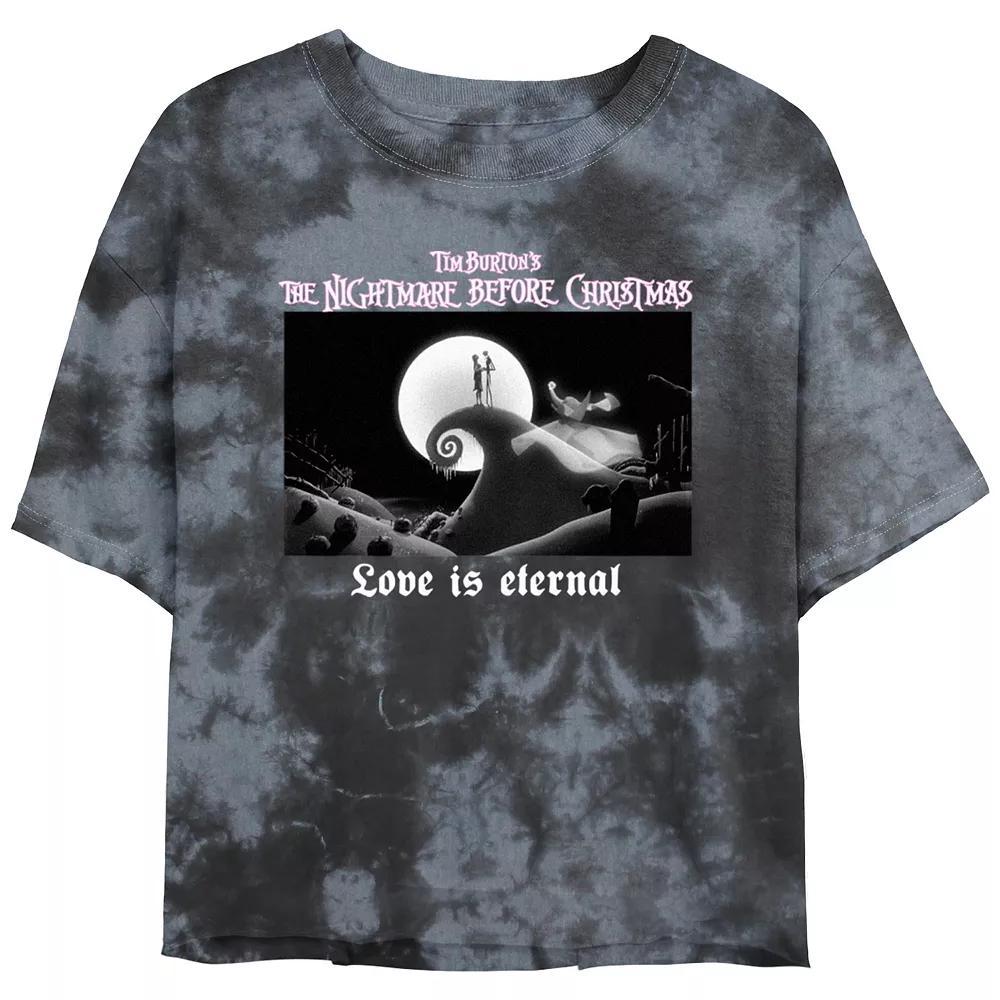 Disney's The Nightmare Before Christmas Love Is Eternal Crop Top Bombard Wash Juniors' Graphic Tee, Women's, Size: Small, Black Grey Product Image