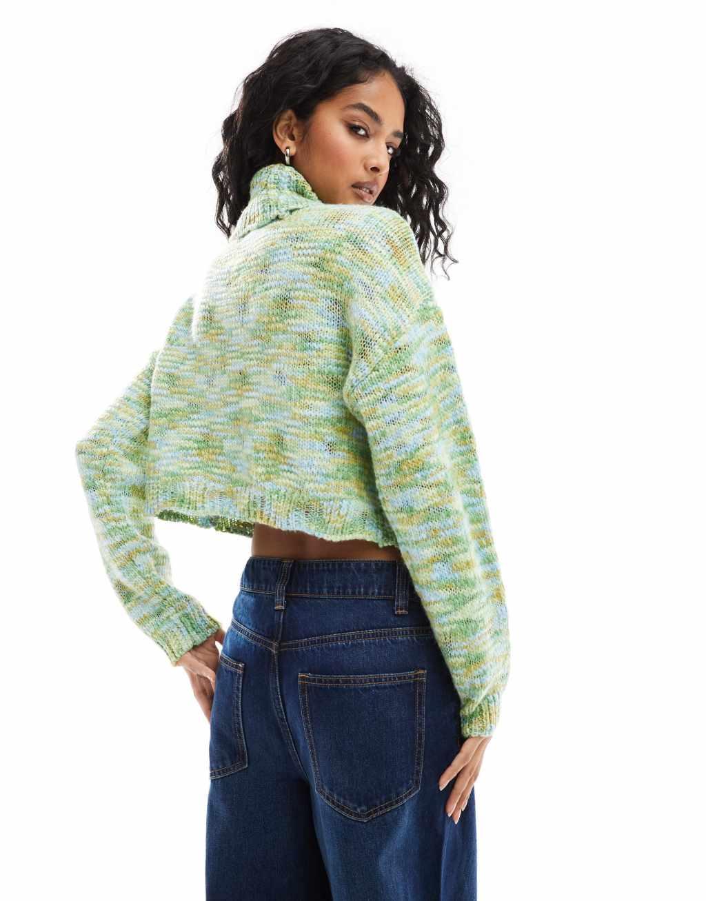 ONLY roll neck cropped sweater in tonal green Product Image
