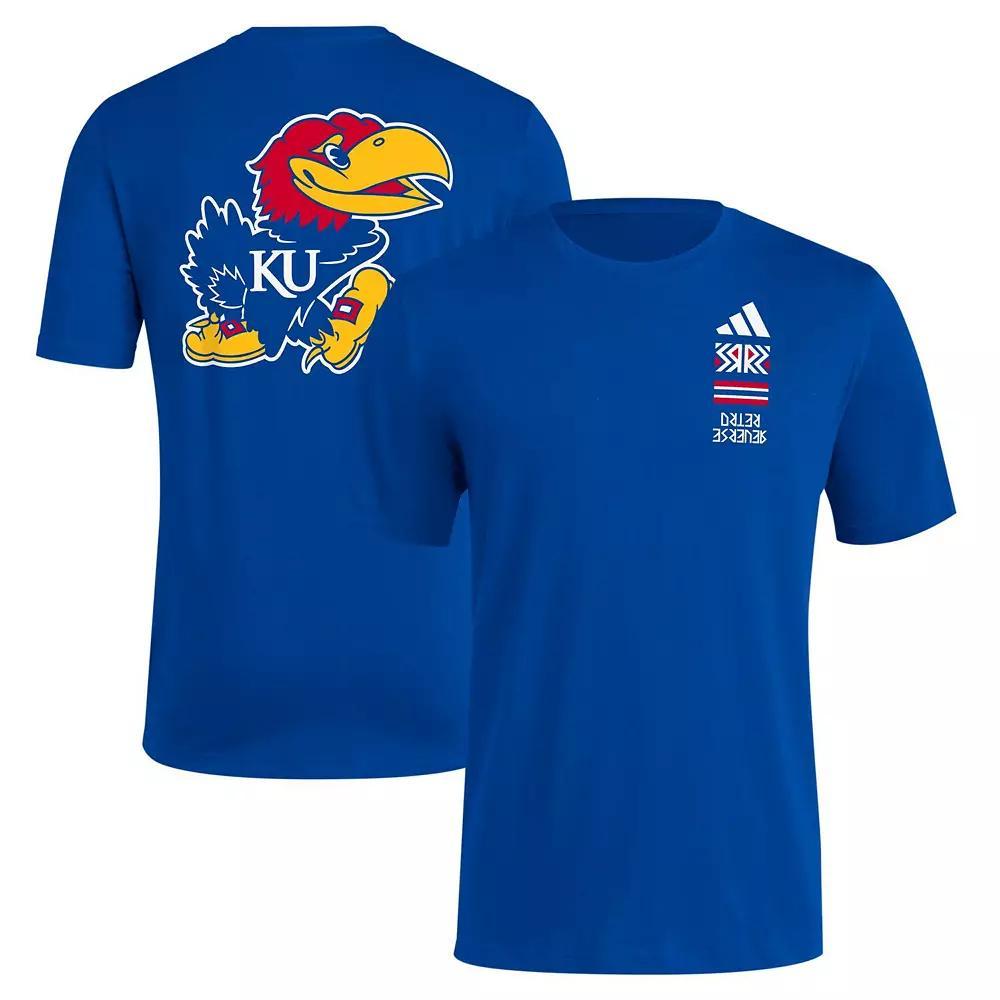 Men's adidas Royal Kansas Jayhawks Reverse Retro Baseball 2 Hit T-Shirt, Size: Large, Blue Product Image
