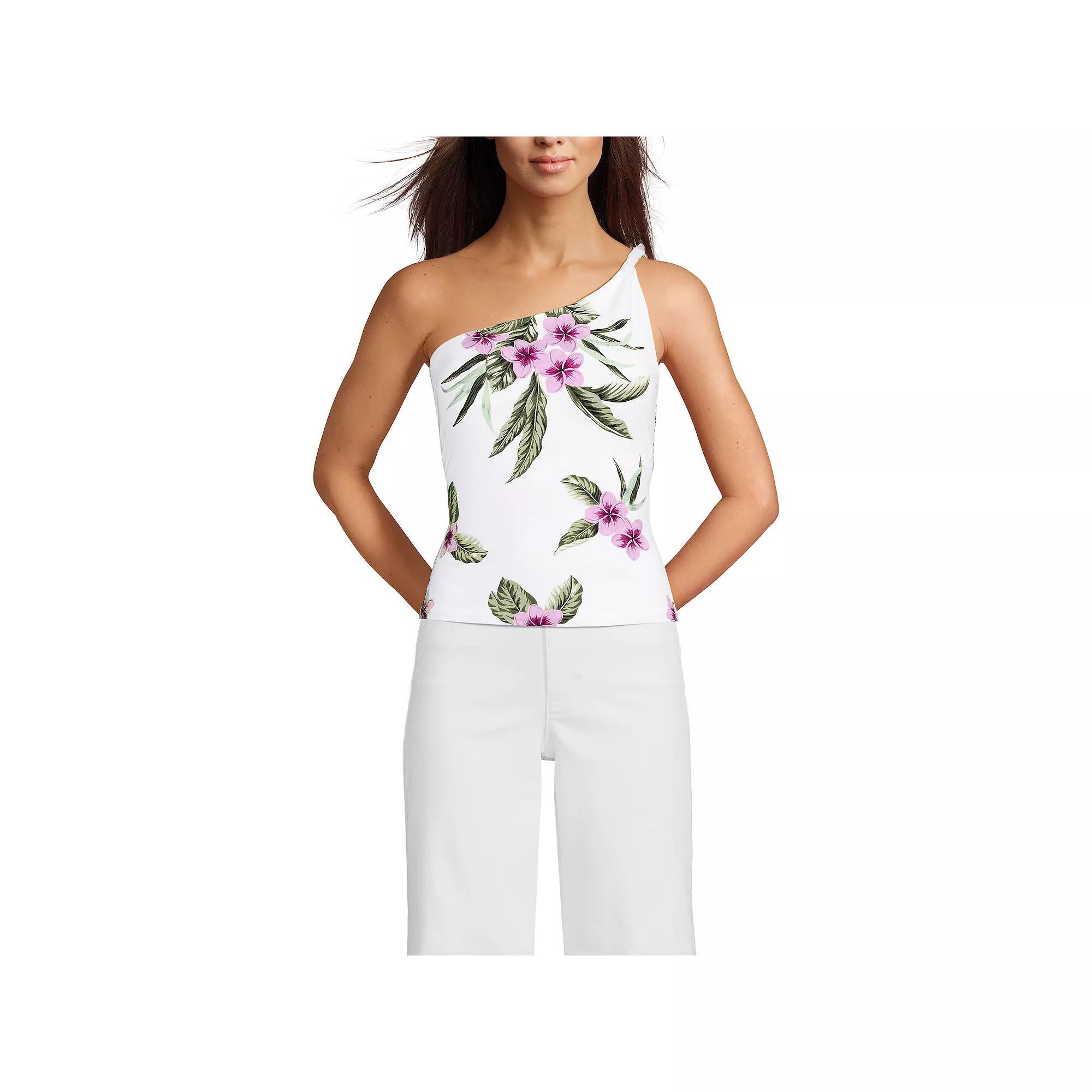 Women's Lands' End Slender One Shoulder Top, Size: Large, White Pink Product Image