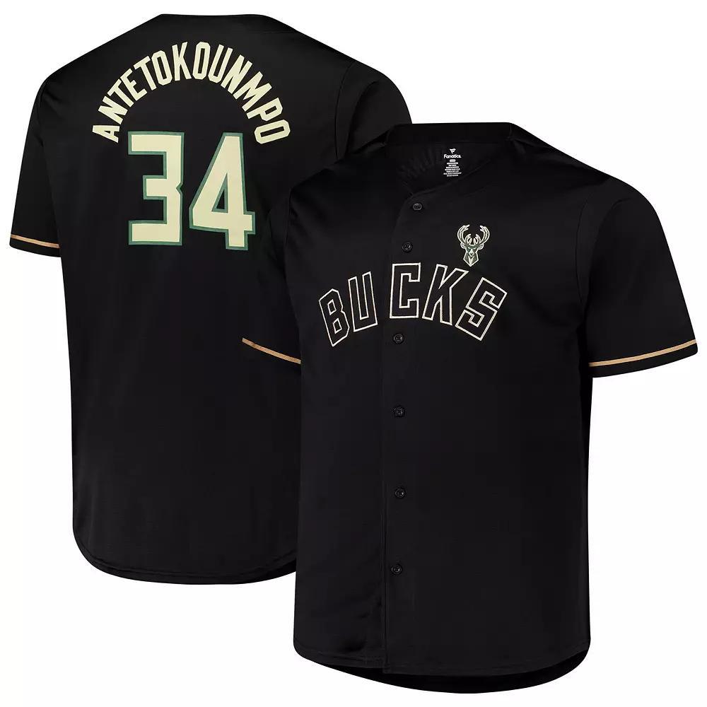 Men's Profile Giannis Antetokounmpo Black Milwaukee Bucks Big & Tall Name & Number Button-Up Jersey, Size: 5XB Product Image