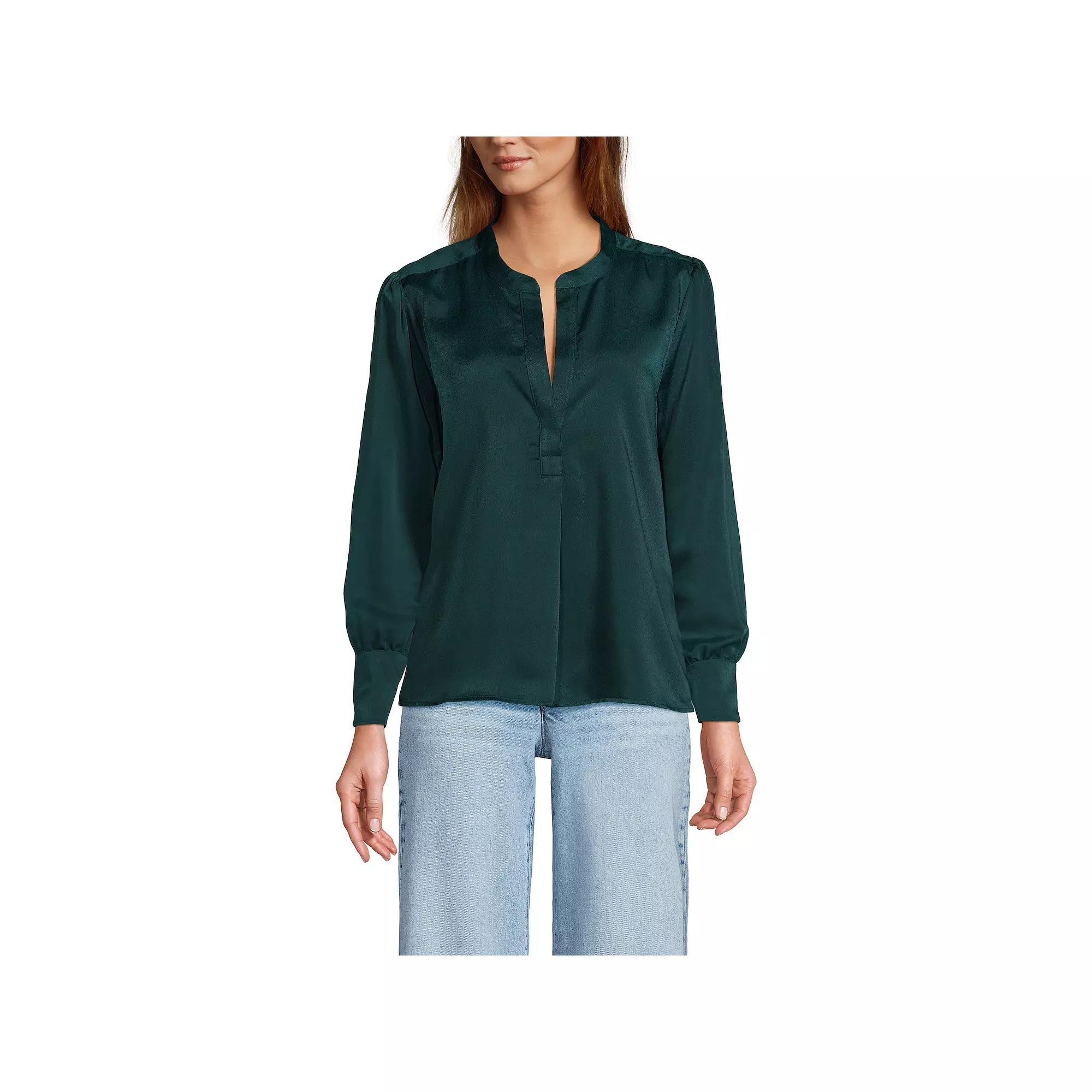 Women's Lands' End Satin Popover Shirt, Size: XS, Ivory Product Image