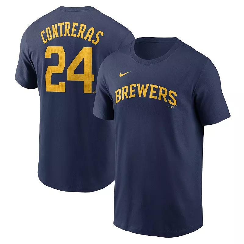Men's Nike Christian Yelich Navy Milwaukee Brewers Fuse Name & Number T-Shirt, Size: Large, Blue Product Image