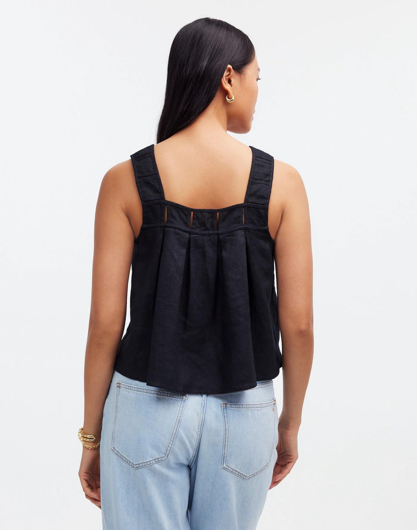 Embroidered A-Line Top in 100% Linen Product Image