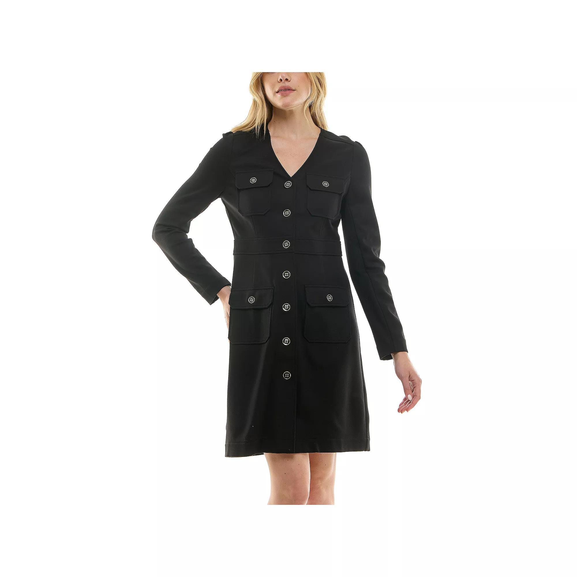 Women's Nanette Lepore Long Sleeve Utility Ponte Shirtdress, Size: 12, Black Product Image