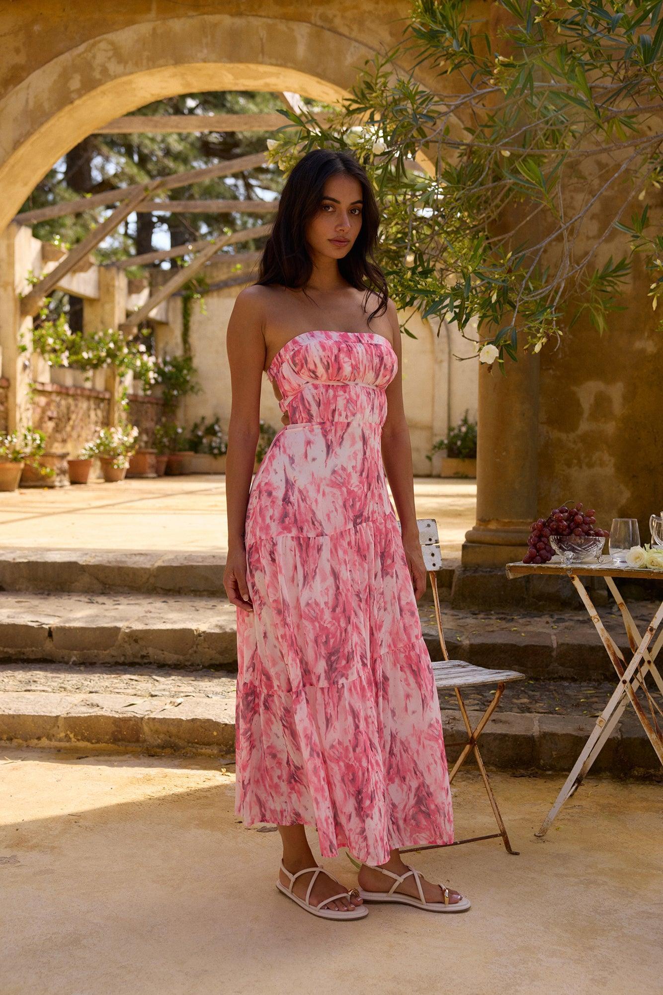 Floral Dreams Strapless Maxi Dress Pink Product Image