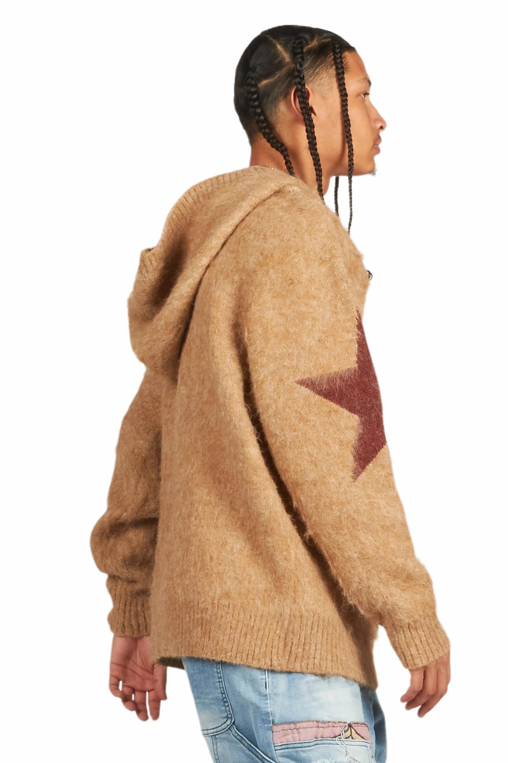 Nasheaka Brown Graphic Mohair Hoodie Female Product Image
