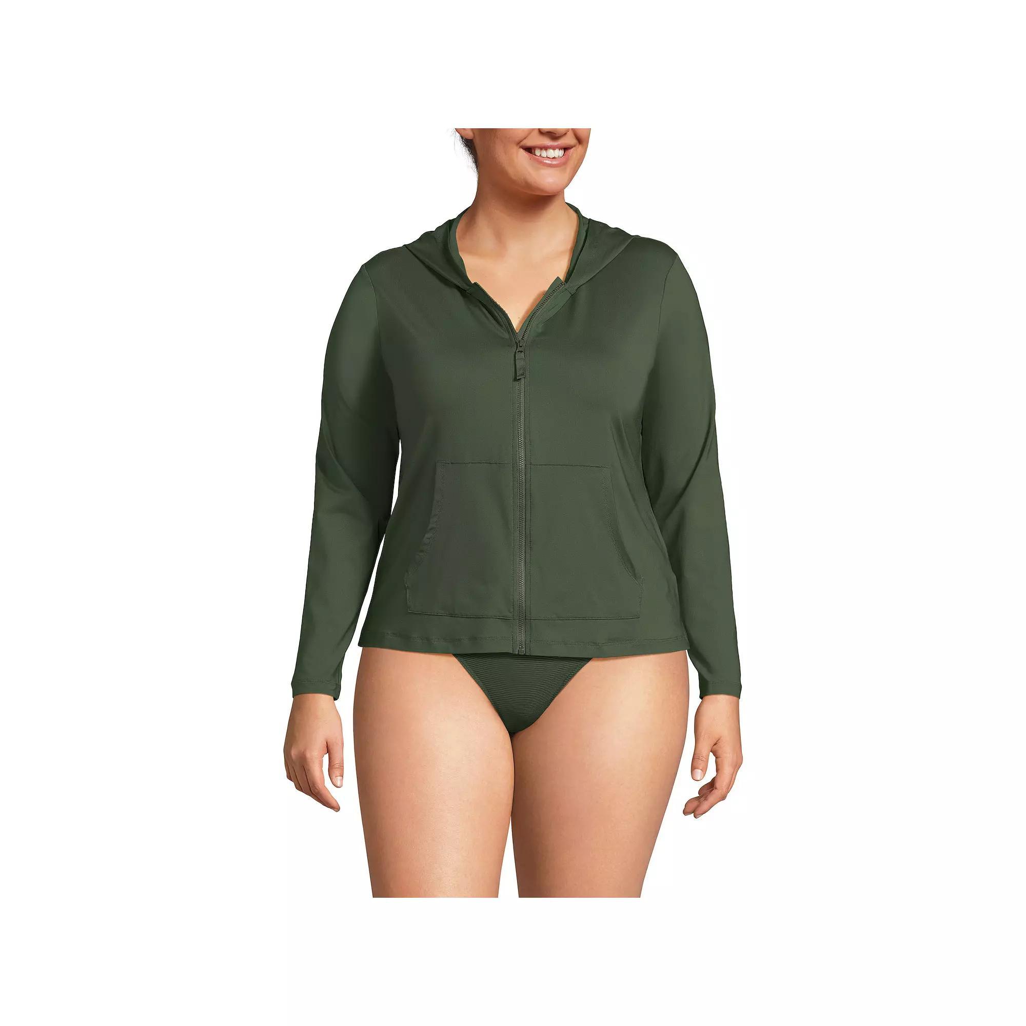 Petite Lands' End UPF 50 Hooded Full-Zip Long Sleeve Rash Guard, Women's, Size: XL Petite, White Product Image