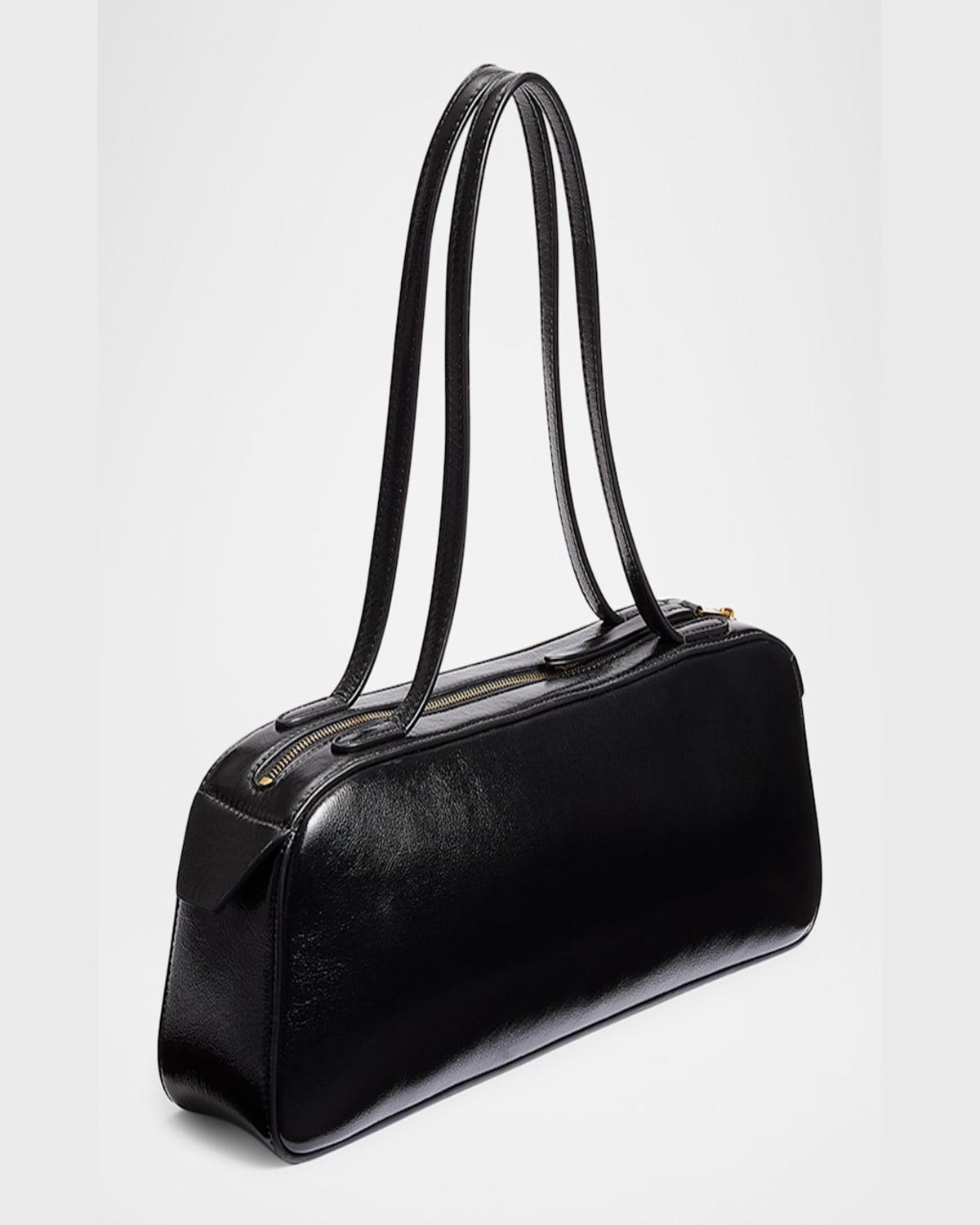 KHAITE Simona Crackle Patent Leather Shoulder Bag In Black Product Image