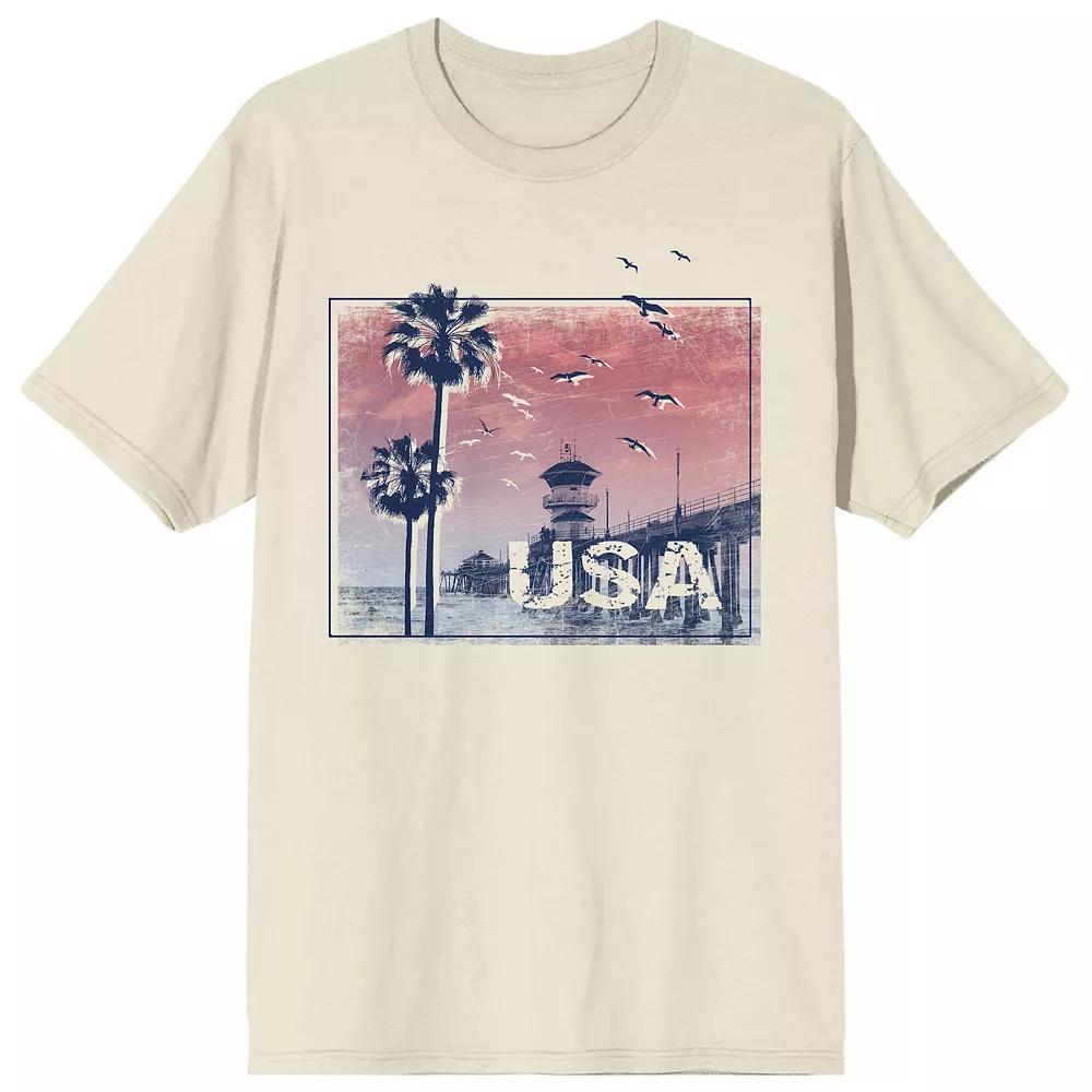 Men's Americana USA Beach Graphic Graphic Tee, Size: XXL, Beige Product Image
